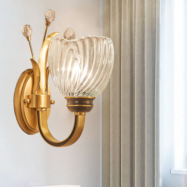 Lisslune | Modernist 1/2-Light Wall Lighting with Clear Crystal Shade Brass Finish Wall Lamp for Living Room