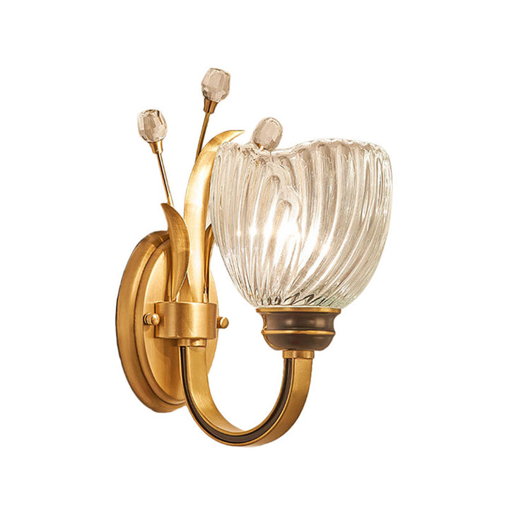 Lisslune | Modernist 1/2-Light Wall Lighting with Clear Crystal Shade Brass Finish Wall Lamp for Living Room