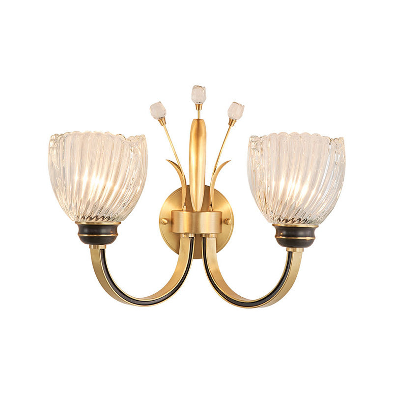 Lisslune | Modernist 1/2-Light Wall Lighting with Clear Crystal Shade Brass Finish Wall Lamp for Living Room