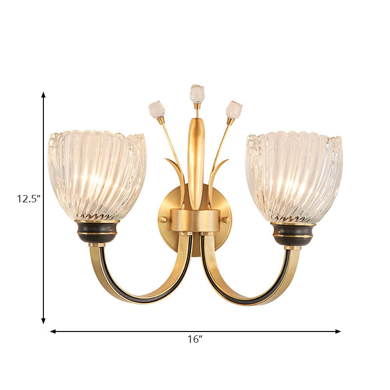 Lisslune | Modernist 1/2-Light Wall Lighting with Clear Crystal Shade Brass Finish Wall Lamp for Living Room