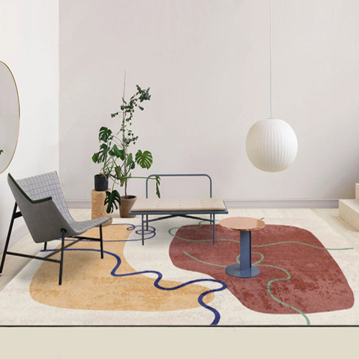 Lisslune | Multi-Color Living Room Carpet Casual Geometric Print Indoor Carpet Polypropylene Pet-Friendly Washable Carpet