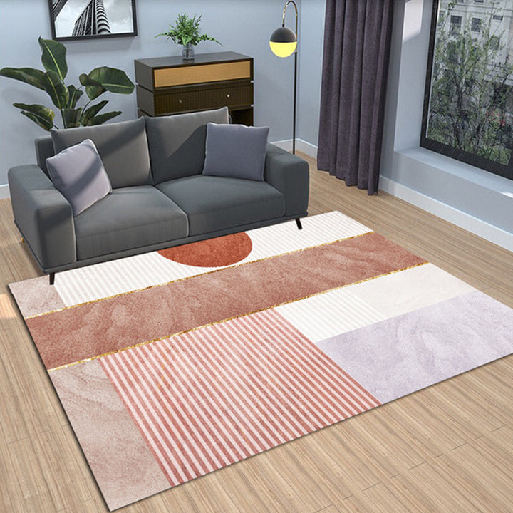 Lisslune | Modern Living Room Rug Morandi Color Color Block Area Rug Synthetic Non-Slip Washable Rug