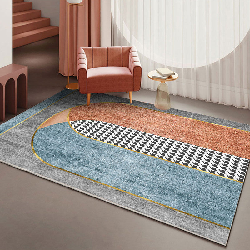 Lisslune | Modern Living Room Rug Morandi Color Color Block Area Rug Synthetic Non-Slip Washable Rug
