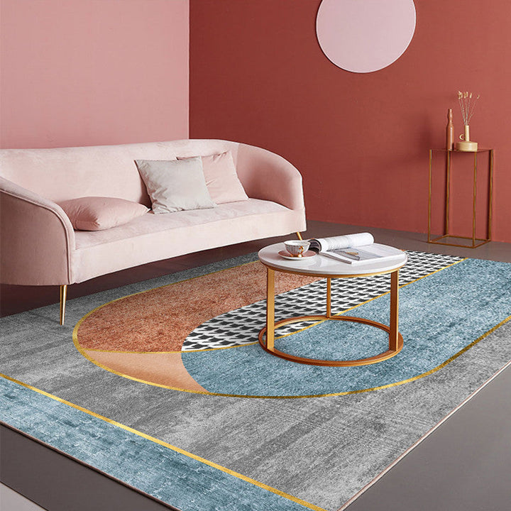 Lisslune | Modern Living Room Rug Morandi Color Color Block Area Rug Synthetic Non-Slip Washable Rug