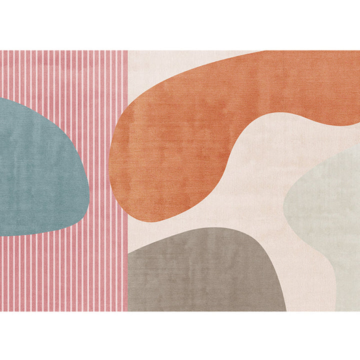 Lisslune | Modern Living Room Rug Morandi Color Color Block Area Rug Synthetic Non-Slip Washable Rug