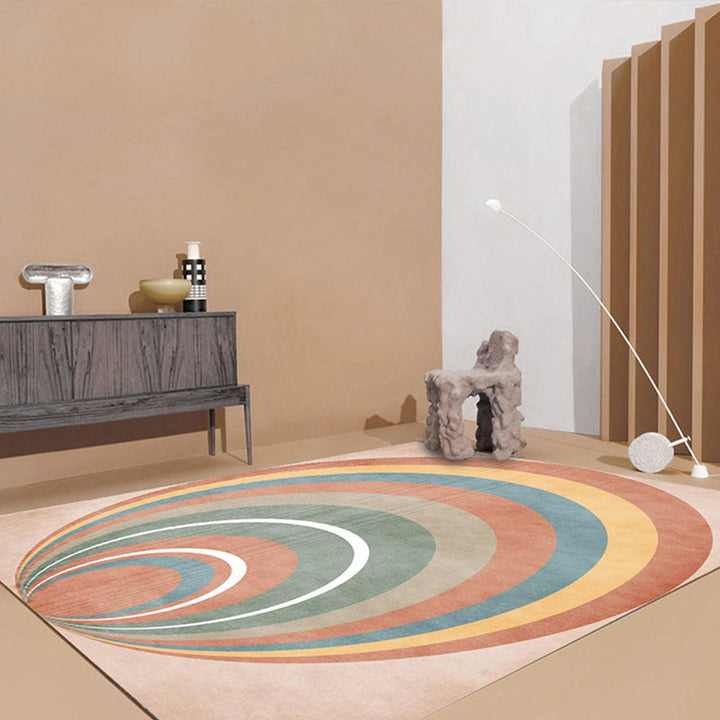 Lisslune | Simple Color Block Rug Multicolored Polyester Area Rug Non-Slip Backing Machine Washable Rug for the Bedroom