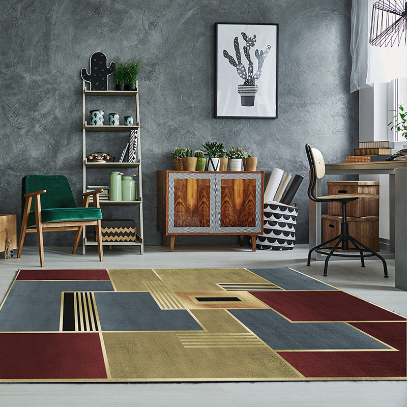 Lisslune | Simple Color Block Rug Multicolored Polyester Area Rug Non-Slip Backing Machine Washable Rug for the Bedroom