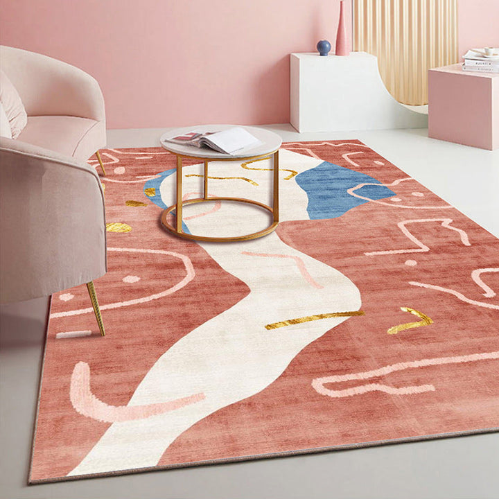Lisslune | Simple Color Block Rug Multicolored Polyester Area Rug Non-Slip Backing Machine Washable Rug for the Bedroom