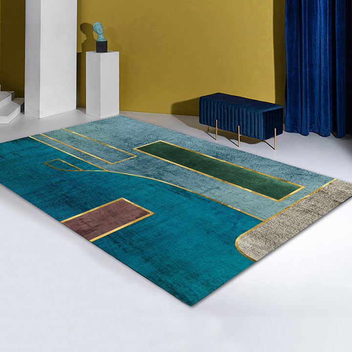 Lisslune | Simple Color Block Rug Multicolored Polyester Area Rug Non-Slip Backing Machine Washable Rug for the Bedroom