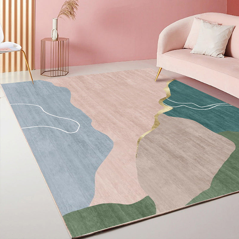 Lisslune | Simple Color Block Rug Multicolored Polyester Area Rug Non-Slip Backing Machine Washable Rug for the Bedroom