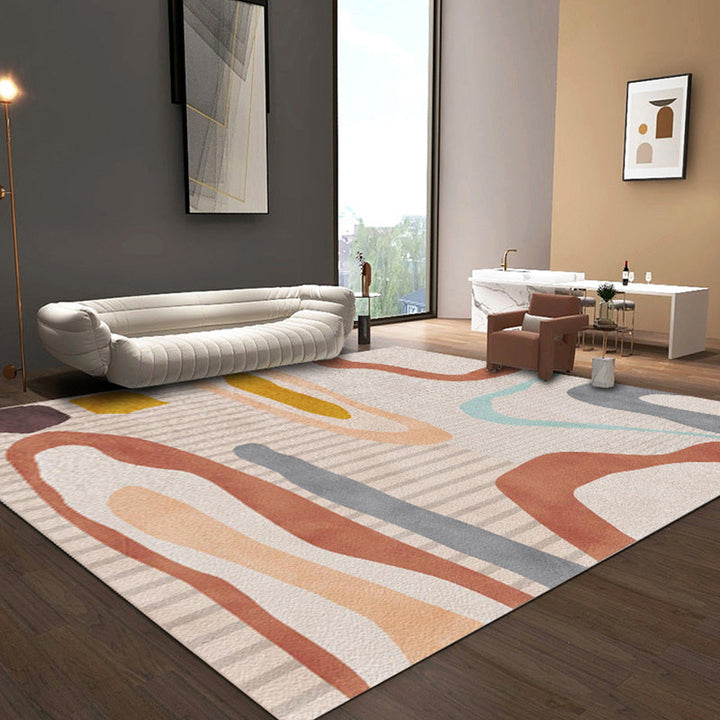 Lisslune | Simple Color Block Rug Multicolored Polyester Area Rug Non-Slip Backing Machine Washable Rug for the Bedroom