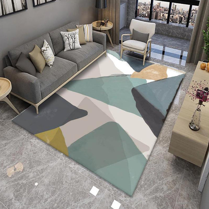 Lisslune | Modern Living Room Rug Multicolor Color Block Area Rug Polyester Non-Slip Machine Washable Rug
