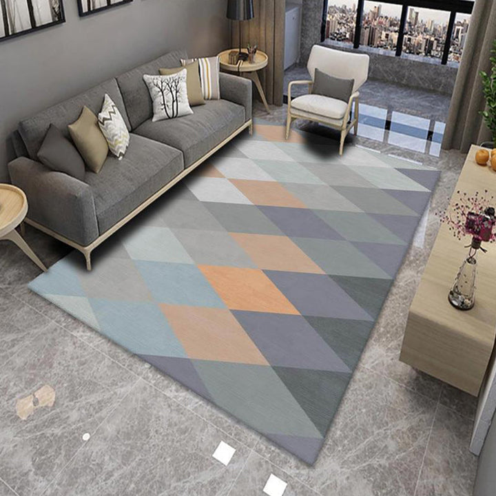 Lisslune | Modern Living Room Rug Multicolor Color Block Area Rug Polyester Non-Slip Machine Washable Rug