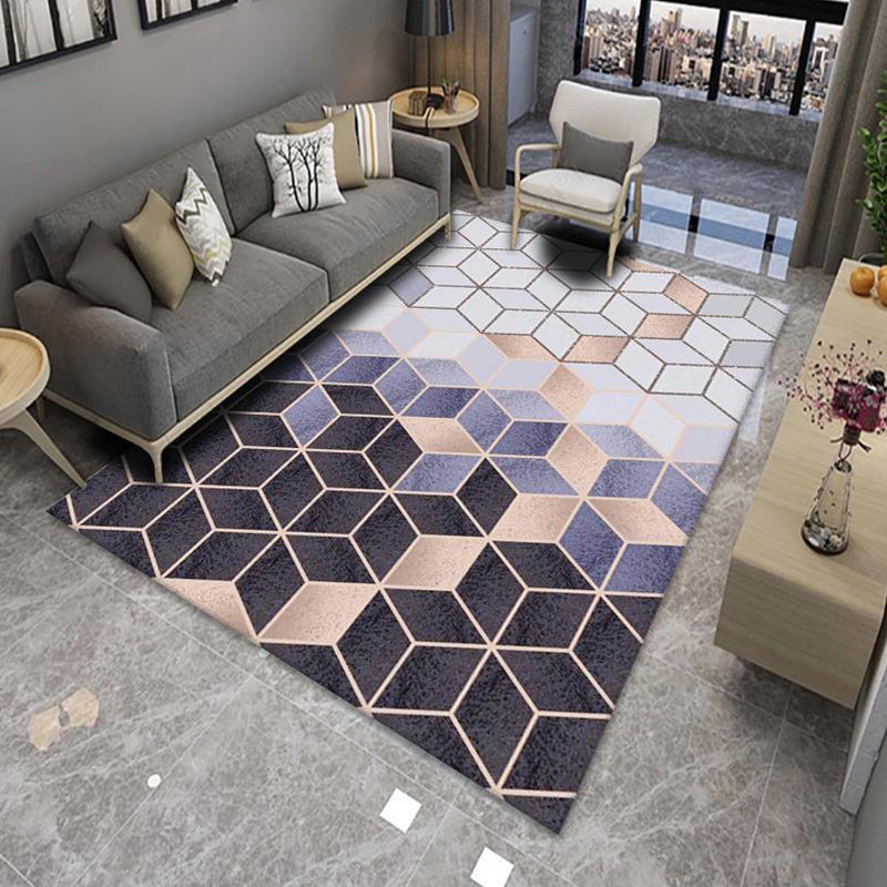 Lisslune | Modern Living Room Rug Multicolor Color Block Area Rug Polyester Non-Slip Machine Washable Rug