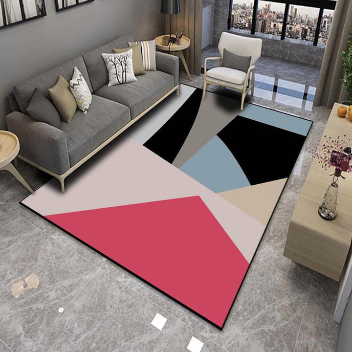 Lisslune | Modern Living Room Rug Multicolor Color Block Area Rug Polyester Non-Slip Machine Washable Rug