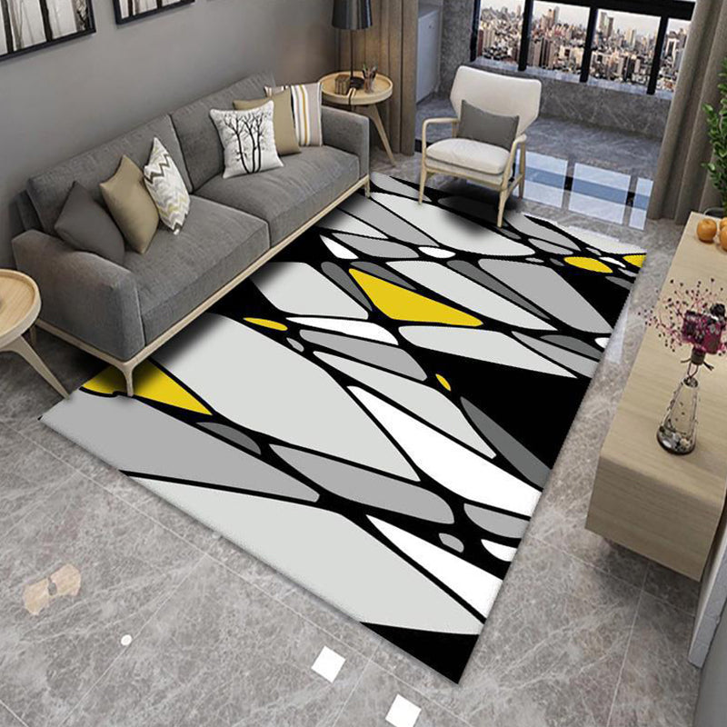 Lisslune | Modern Living Room Rug Multicolor Color Block Area Rug Polyester Non-Slip Machine Washable Rug