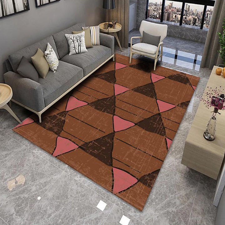 Lisslune | Modern Living Room Rug Multicolor Color Block Area Rug Polyester Non-Slip Machine Washable Rug