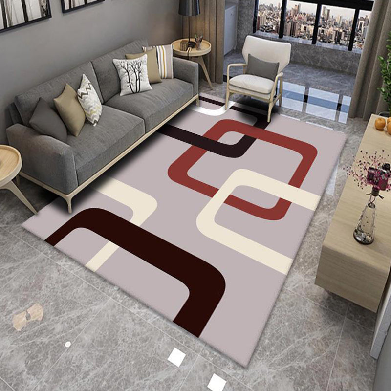 Lisslune | Modern Living Room Rug Multicolor Color Block Area Rug Polyester Non-Slip Machine Washable Rug