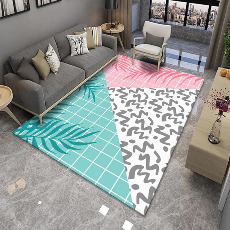 Lisslune | Modern Living Room Rug Multicolor Color Block Area Rug Polyester Non-Slip Machine Washable Rug