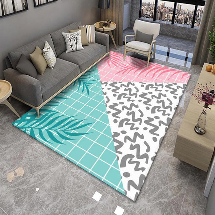 Lisslune | Modern Living Room Rug Multicolor Color Block Area Rug Polyester Non-Slip Machine Washable Rug