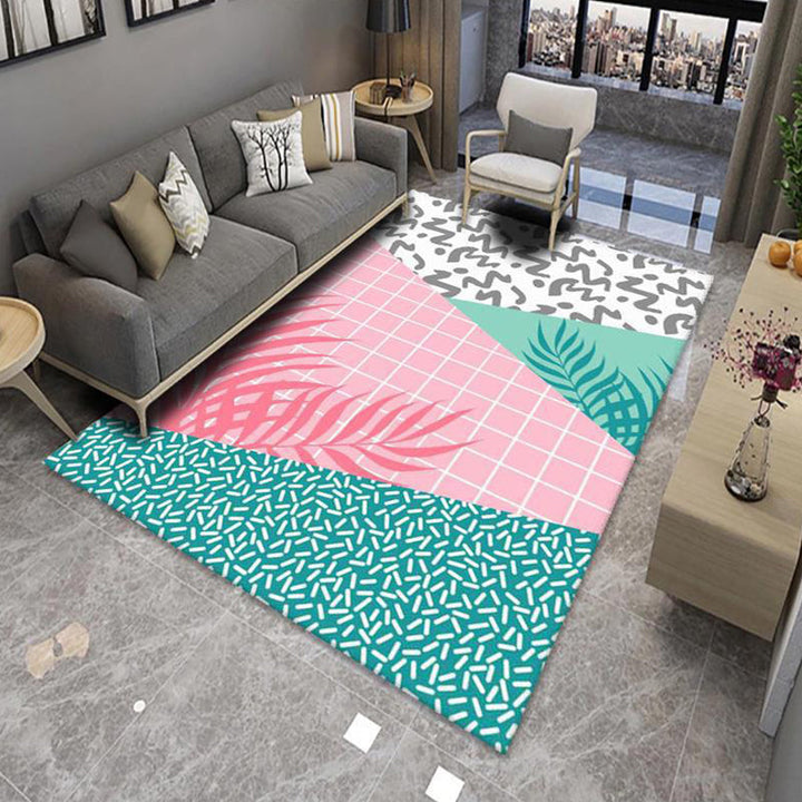 Lisslune | Modern Living Room Rug Multicolor Color Block Area Rug Polyester Non-Slip Machine Washable Rug
