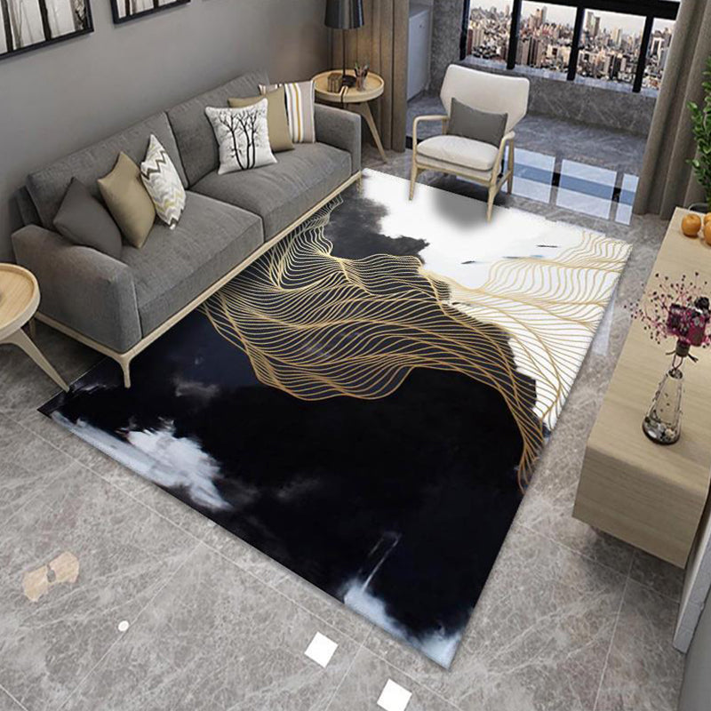 Lisslune | Modern Living Room Rug Multicolor Color Block Area Rug Polyester Non-Slip Machine Washable Rug