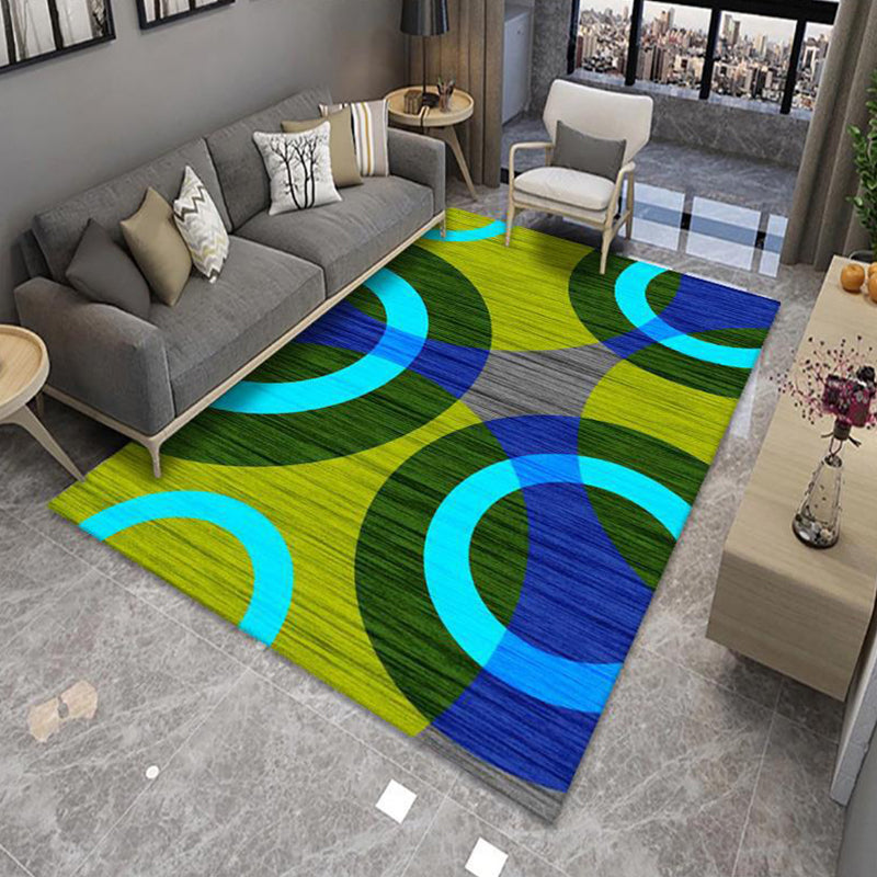 Lisslune | Modern Living Room Rug Multicolor Color Block Area Rug Polyester Non-Slip Machine Washable Rug