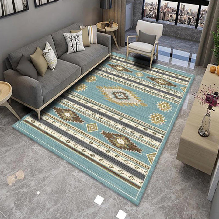 Lisslune | Modern Living Room Rug Multicolor Color Block Area Rug Polyester Non-Slip Machine Washable Rug