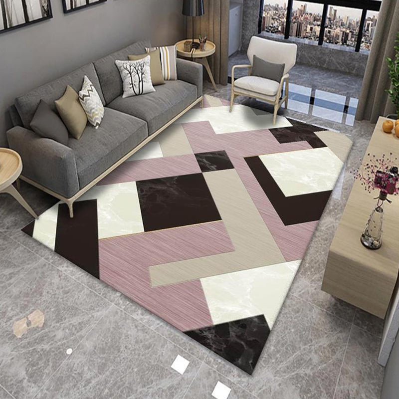Lisslune | Modern Living Room Rug Multicolor Color Block Area Rug Polyester Non-Slip Machine Washable Rug
