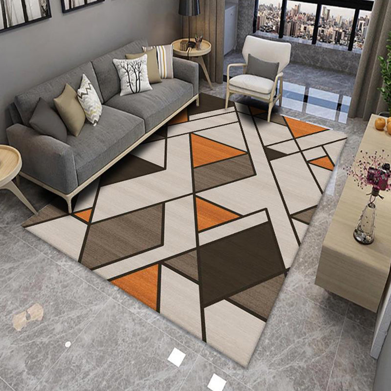Lisslune | Modern Living Room Rug Multicolor Color Block Area Rug Polyester Non-Slip Machine Washable Rug