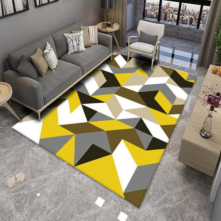Lisslune | Modern Living Room Rug Multicolor Color Block Area Rug Polyester Non-Slip Machine Washable Rug