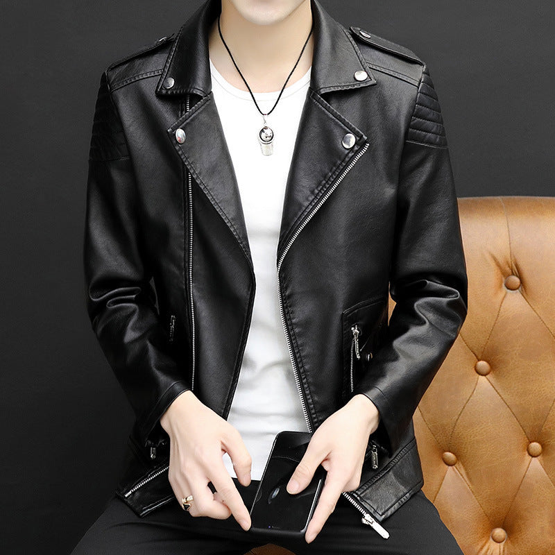 Men's Stylish Synthetic Leather Motorcycle Jacket with Padded Shoulders Lisslune