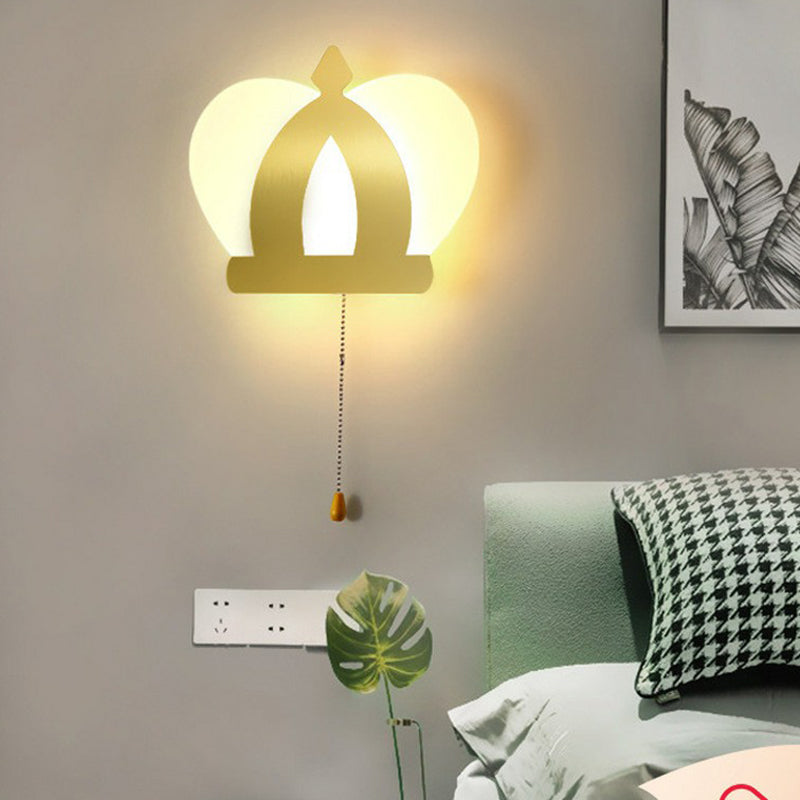 Lisslune | Crown Acrylic Wall Light Modern Style Gold LED Wall Lighting with Pull Chain for Bedroom