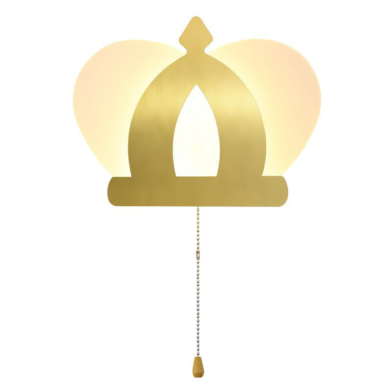 Lisslune | Crown Acrylic Wall Light Modern Style Gold LED Wall Lighting with Pull Chain for Bedroom