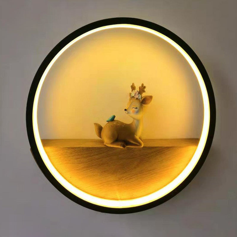 Lisslune | Circle Living Room Wall Sconces Lamp Metal Modern Style LED Wall Lighting with Decorative Deer