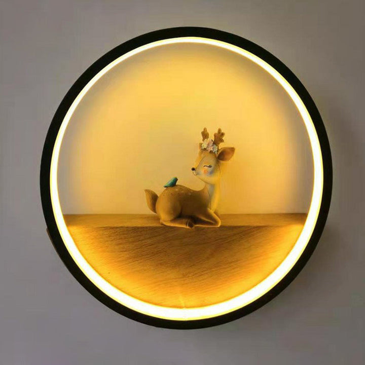 Lisslune | Circle Living Room Wall Sconces Lamp Metal Modern Style LED Wall Lighting with Decorative Deer