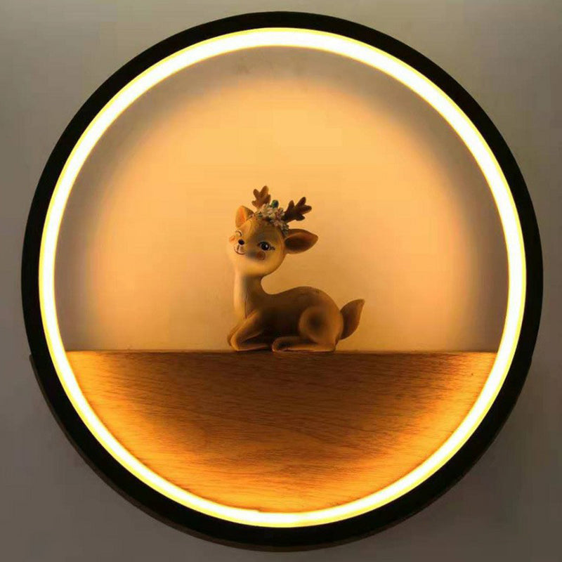Lisslune | Circle Living Room Wall Sconces Lamp Metal Modern Style LED Wall Lighting with Decorative Deer