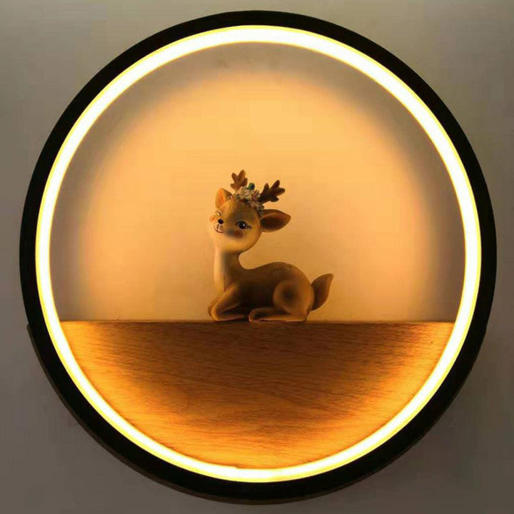 Lisslune | Circle Living Room Wall Sconces Lamp Metal Modern Style LED Wall Lighting with Decorative Deer
