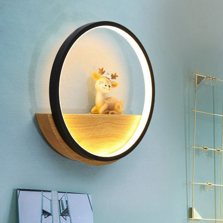 Lisslune | Circle Living Room Wall Sconces Lamp Metal Modern Style LED Wall Lighting with Decorative Deer