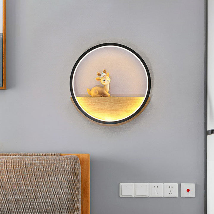 Lisslune | Circle Living Room Wall Sconces Lamp Metal Modern Style LED Wall Lighting with Decorative Deer