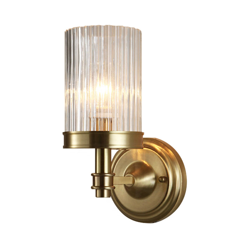 Skørter | Cylinder Wall Lamp Vintage Stylish Clear Ribbed Glass 1 Lamp Black/Gold Finish Wall Lamp Attachment for Living Room