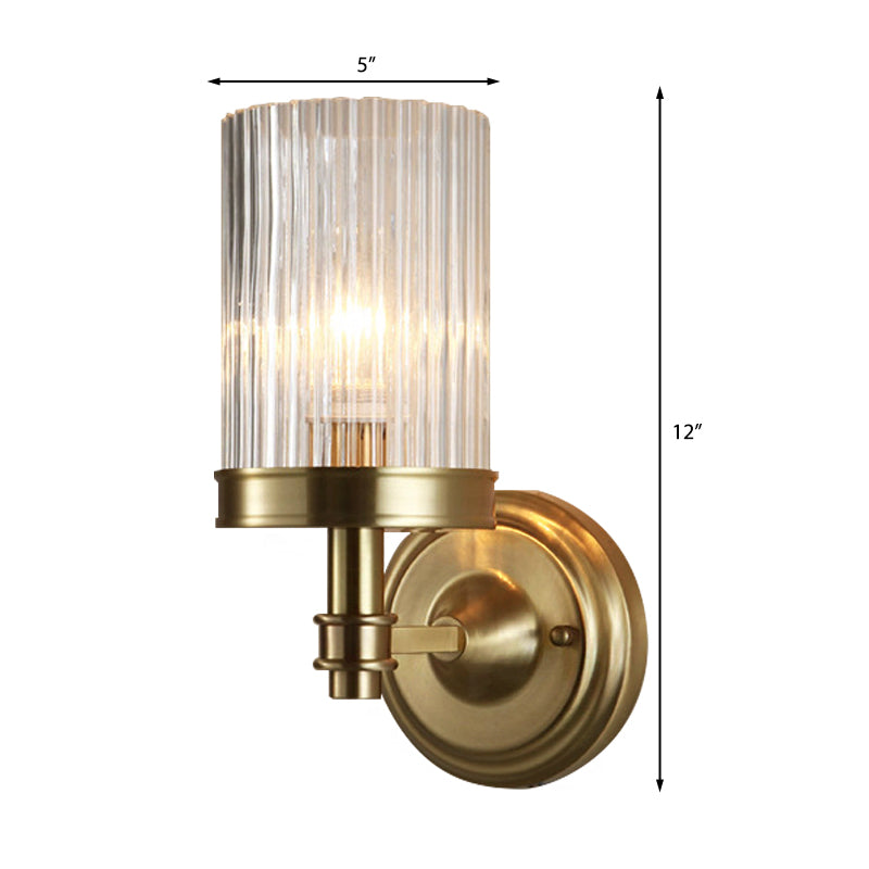 Skørter | Cylinder Wall Lamp Vintage Stylish Clear Ribbed Glass 1 Lamp Black/Gold Finish Wall Lamp Attachment for Living Room
