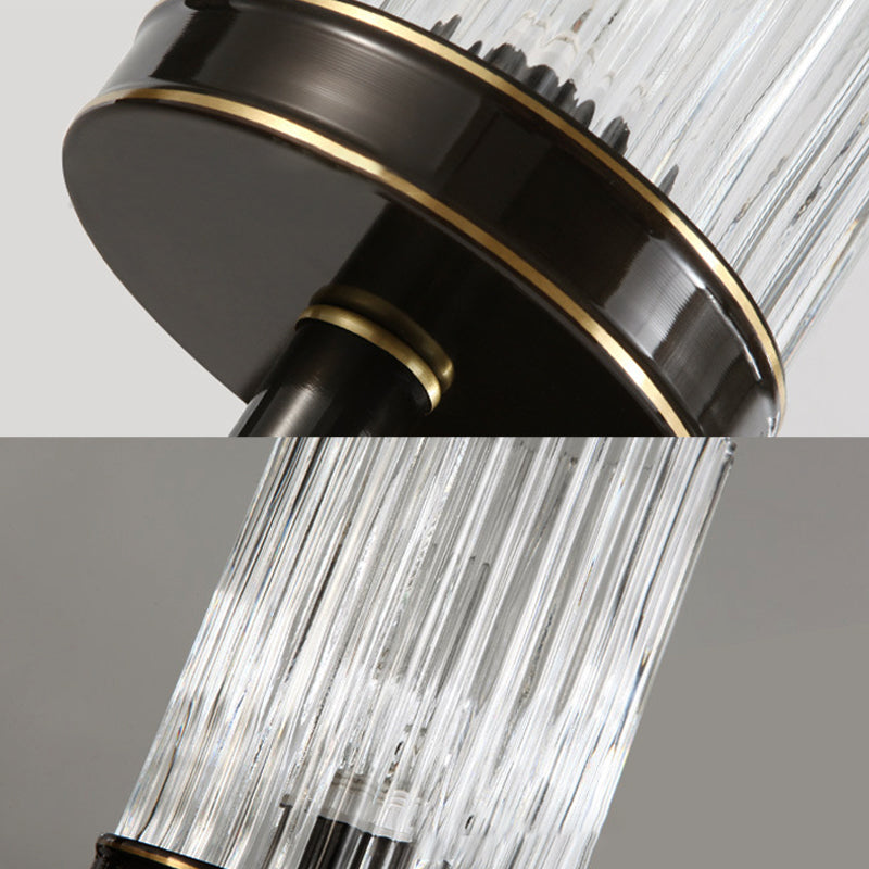Skørter | Cylinder Wall Lamp Vintage Stylish Clear Ribbed Glass 1 Lamp Black/Gold Finish Wall Lamp Attachment for Living Room