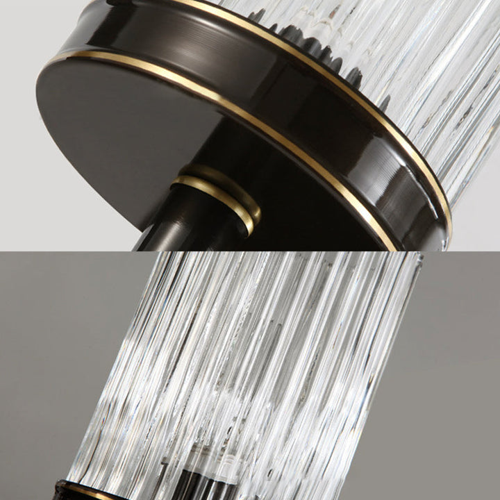 Skørter | Cylinder Wall Lamp Vintage Stylish Clear Ribbed Glass 1 Lamp Black/Gold Finish Wall Lamp Attachment for Living Room