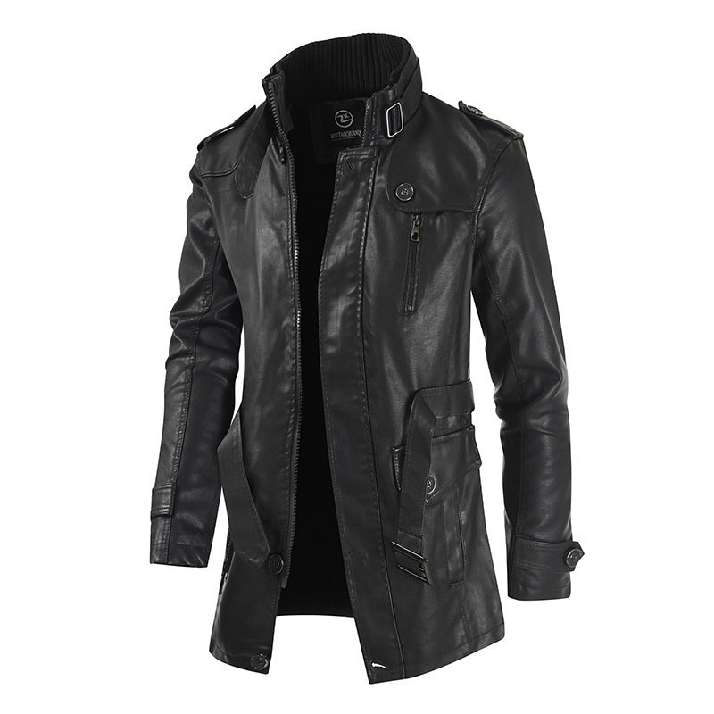 Men's fashionable and durable leather jacket with high collar Lisslune