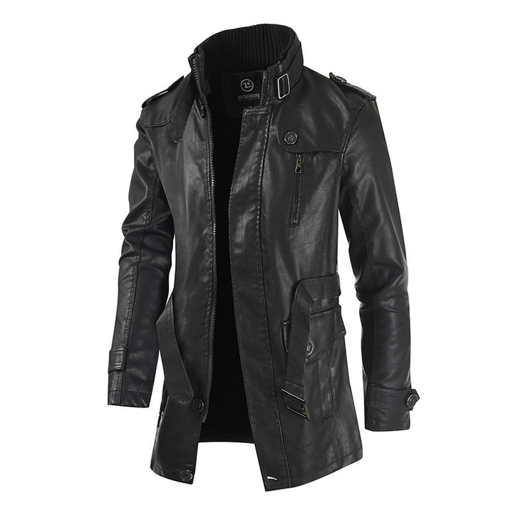 Men's fashionable and durable leather jacket with high collar Lisslune