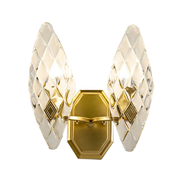 Lisslune | Clear Crystal Diamond Wall Light Modern Style 1/2-Head Brass Wall Lamp for Living Room