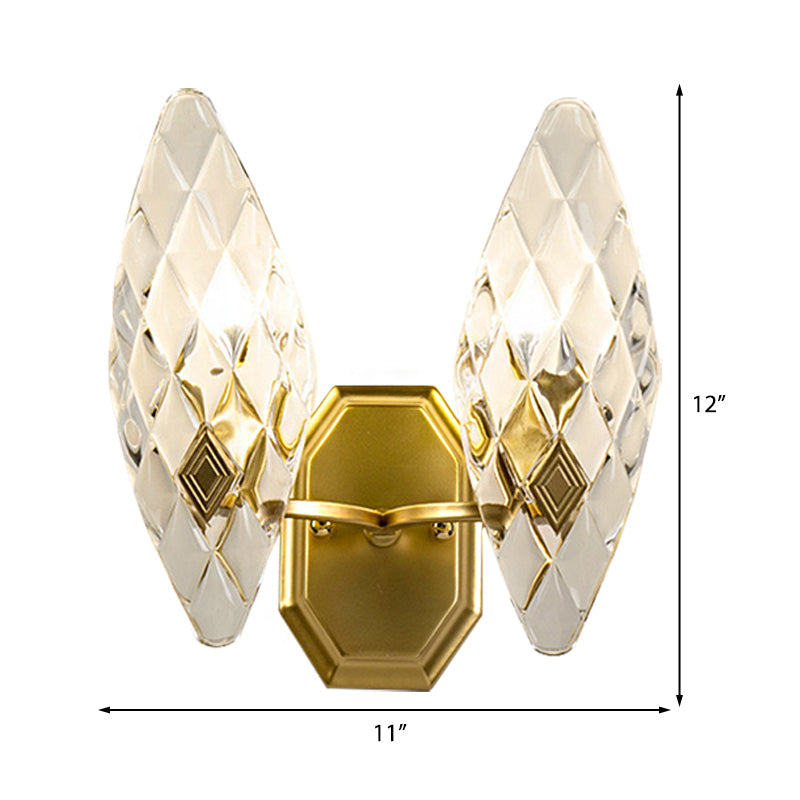 Lisslune | Clear Crystal Diamond Wall Light Modern Style 1/2-Head Brass Wall Lamp for Living Room