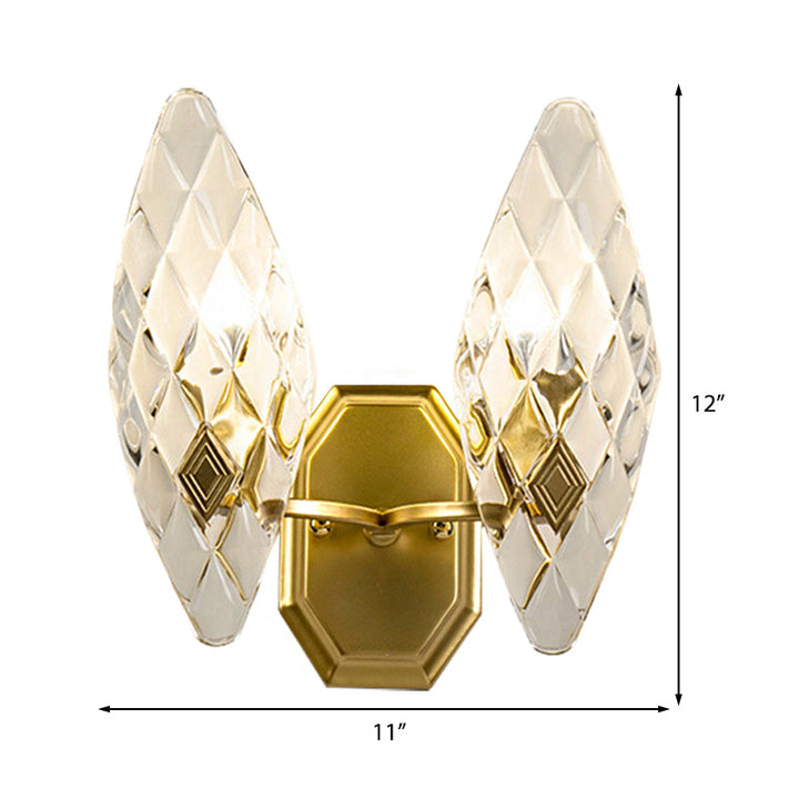 Lisslune | Clear Crystal Diamond Wall Light Modern Style 1/2-Head Brass Wall Lamp for Living Room