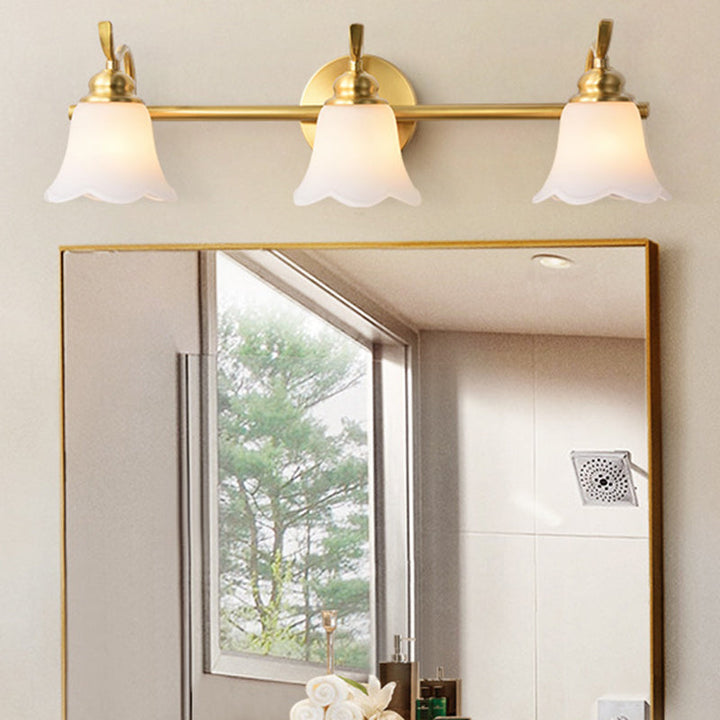 Skørter | Traditional Tapered Wall Lamp 2/3 Lights White Glass Wall Mounted Vanity Light in Gold for Bathroom